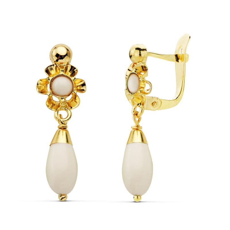 Pendientes Coral/Turquesa/Blanco en Oro 18 Ktes