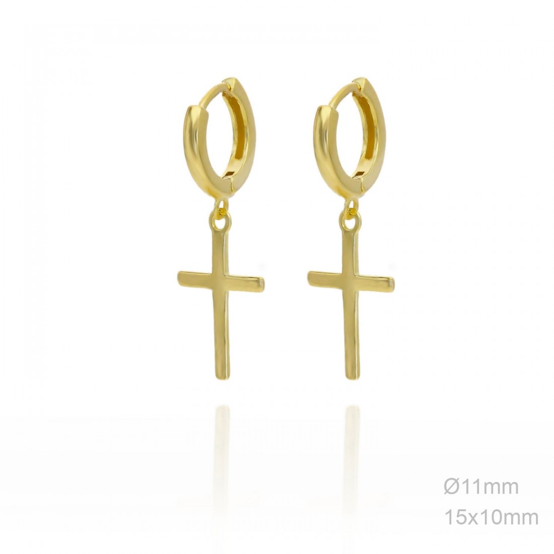 Pendientes Aro 11 mm Dorado Cruz Lisa