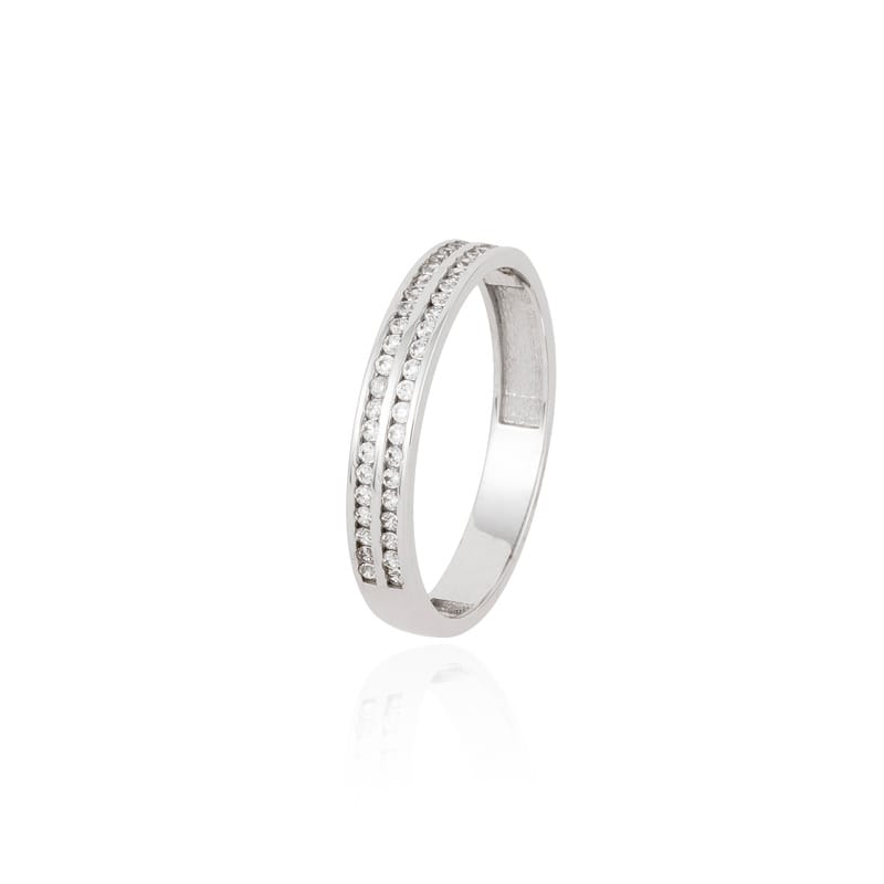 Anillo cruzado Circonitas en Oro Blanco de 18 Ktes.