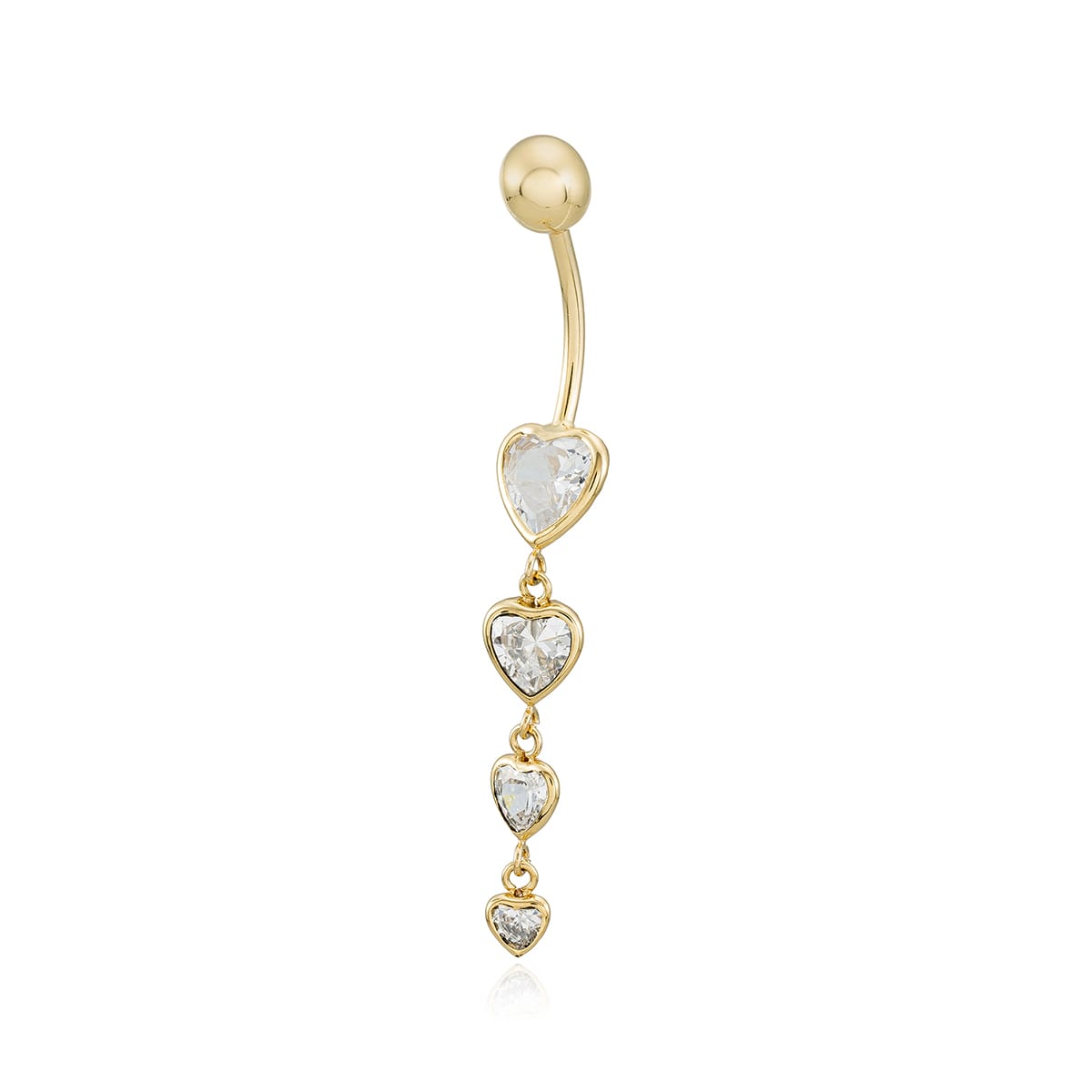 Piercing ombligo Corazones de Circonitas en Oro de 18 Ktes.
