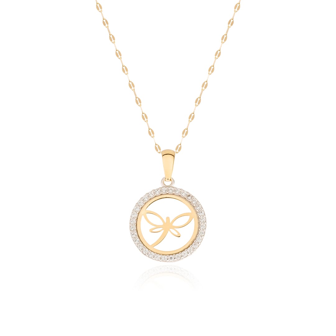 Colgante Libélula con Circonitas en Oro de 18 Ktes.