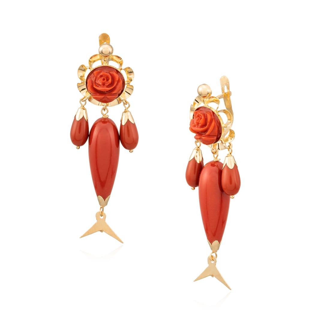 Pendientes Coral/Turquesa en Oro de 18 Ktes.