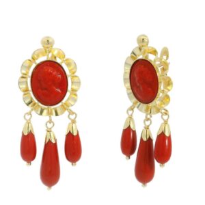 Pendientes en Oro de 18 Ktes. con Coral/Turquesa