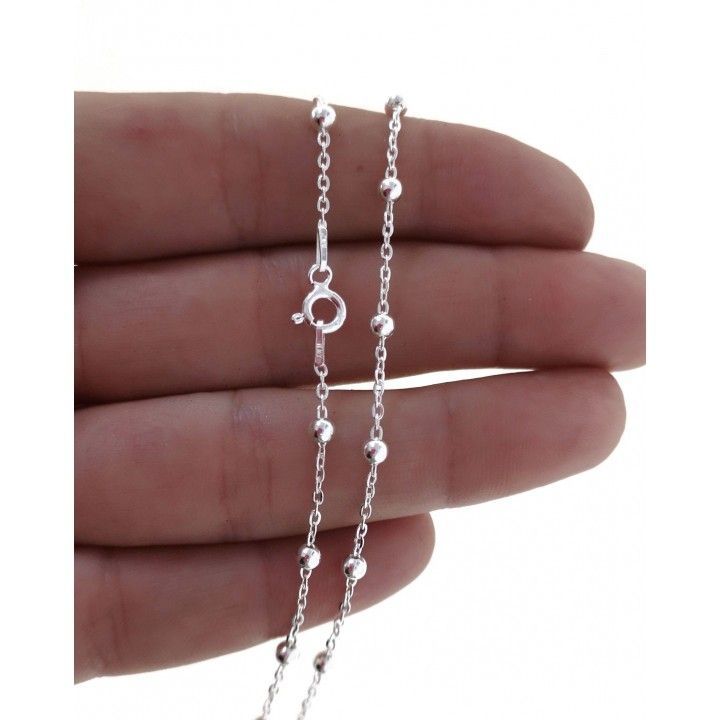 Cadena Bolitas Combinadas 45 cm en Plata de Ley