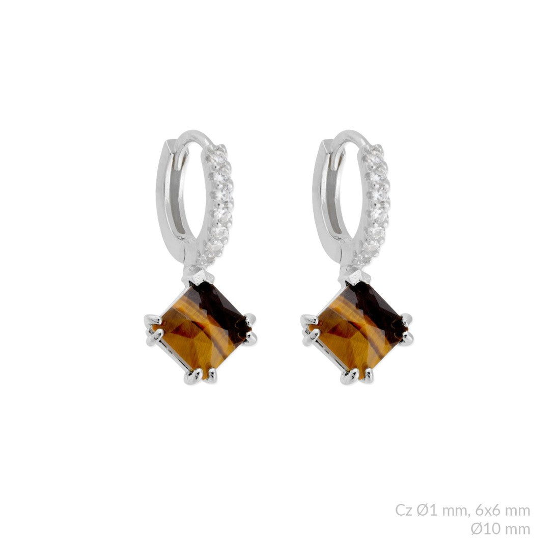 Pendientes de Plata de Ley con ojo de tigre y circonita blanca.