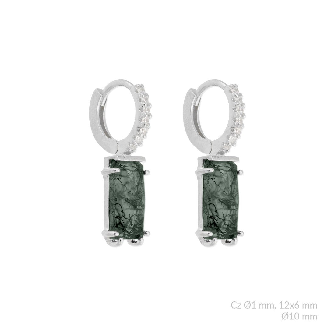 Pendientes de Plata de Ley con ágata verde y circonita blanca.