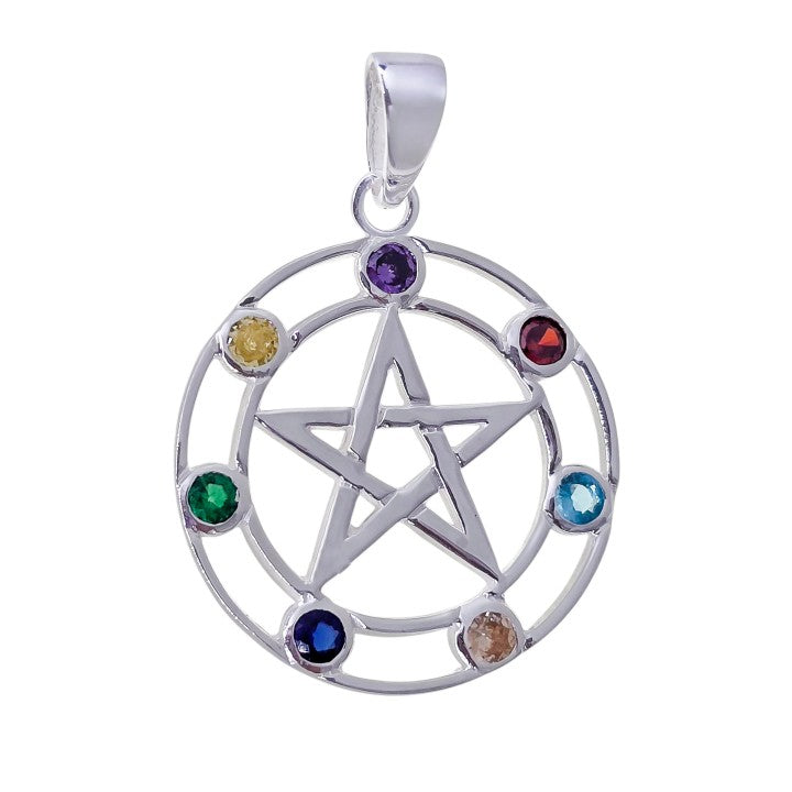 Colgante Pentáculo Chakras en Plata de Ley