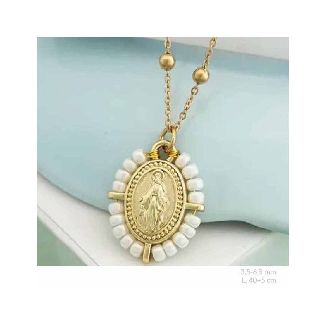 Gargantilla de Virgen de la Milagrosa en Acero inoxidable color blanco