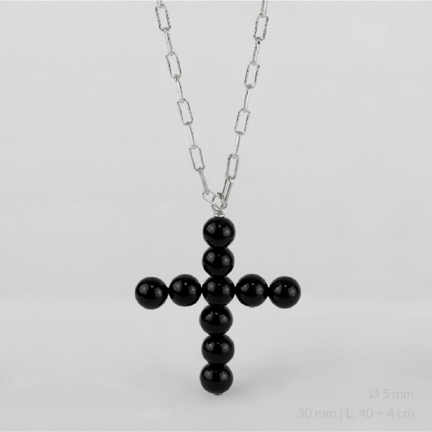 Gargantilla de Plata de Ley con cruz de perlas de color ónix