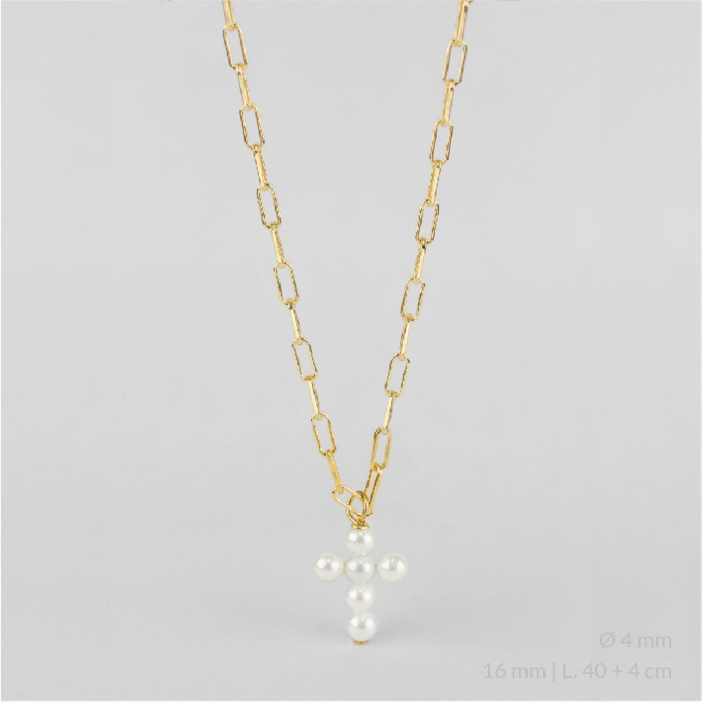 Gargantilla de Plata de Ley chapada en oro con cruz de perlas