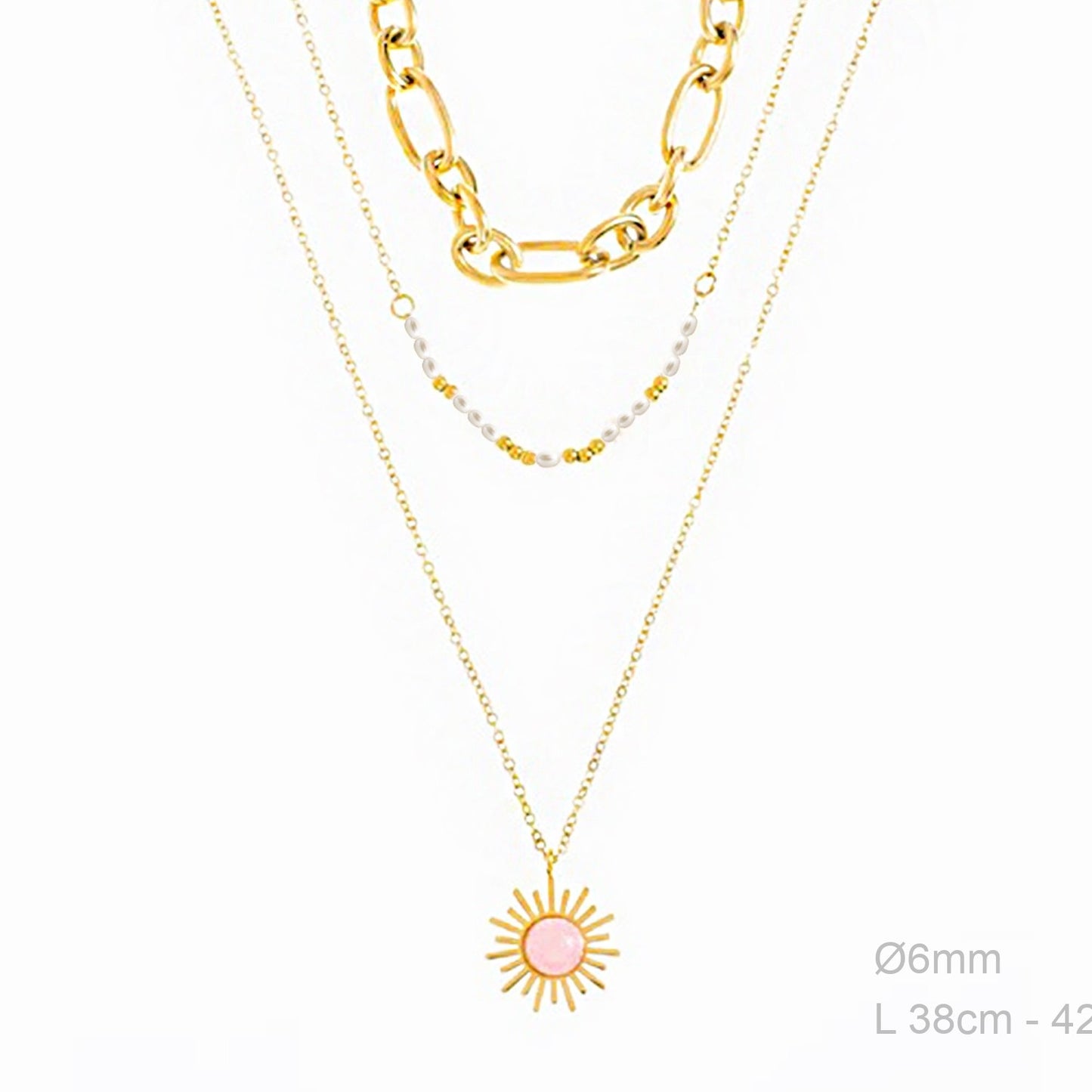 Gargantilla Triple Sol Piedra Rosa