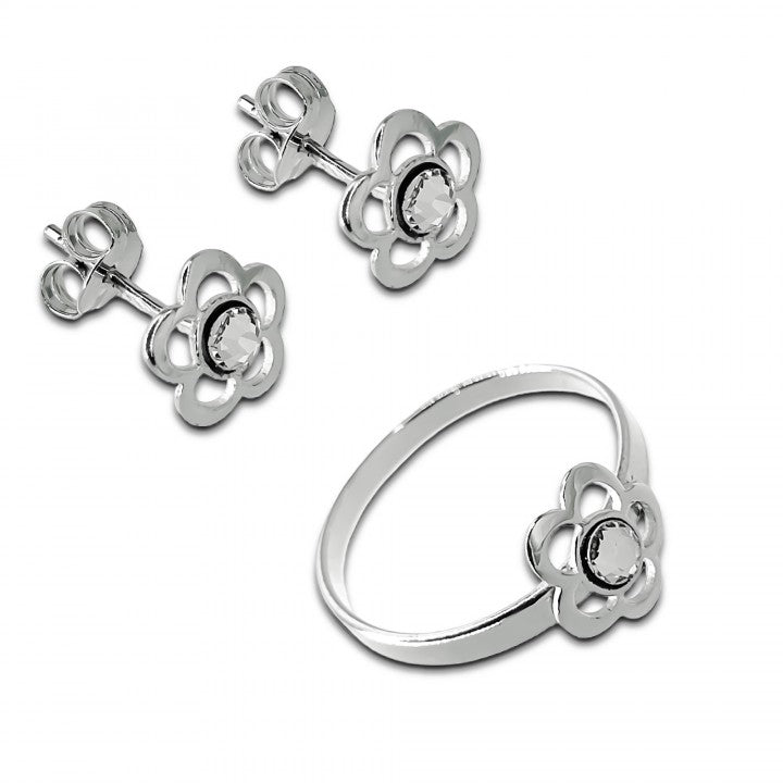 Juego comunión Flor en Plata de Ley