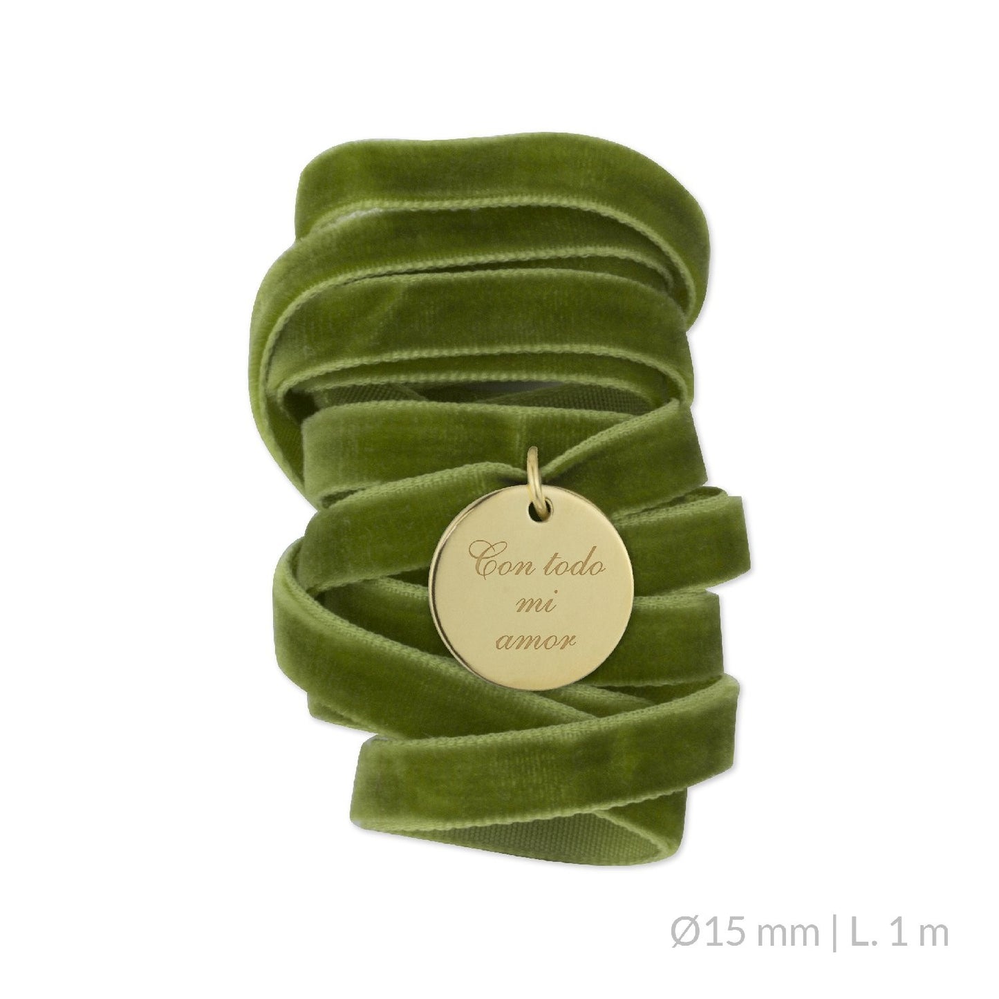 Medalla Ramo de Novia Plata/Chapado en Oro Terciopelo Verde Oliva | Ø 12 mm Ø15 mm Ø18 mm