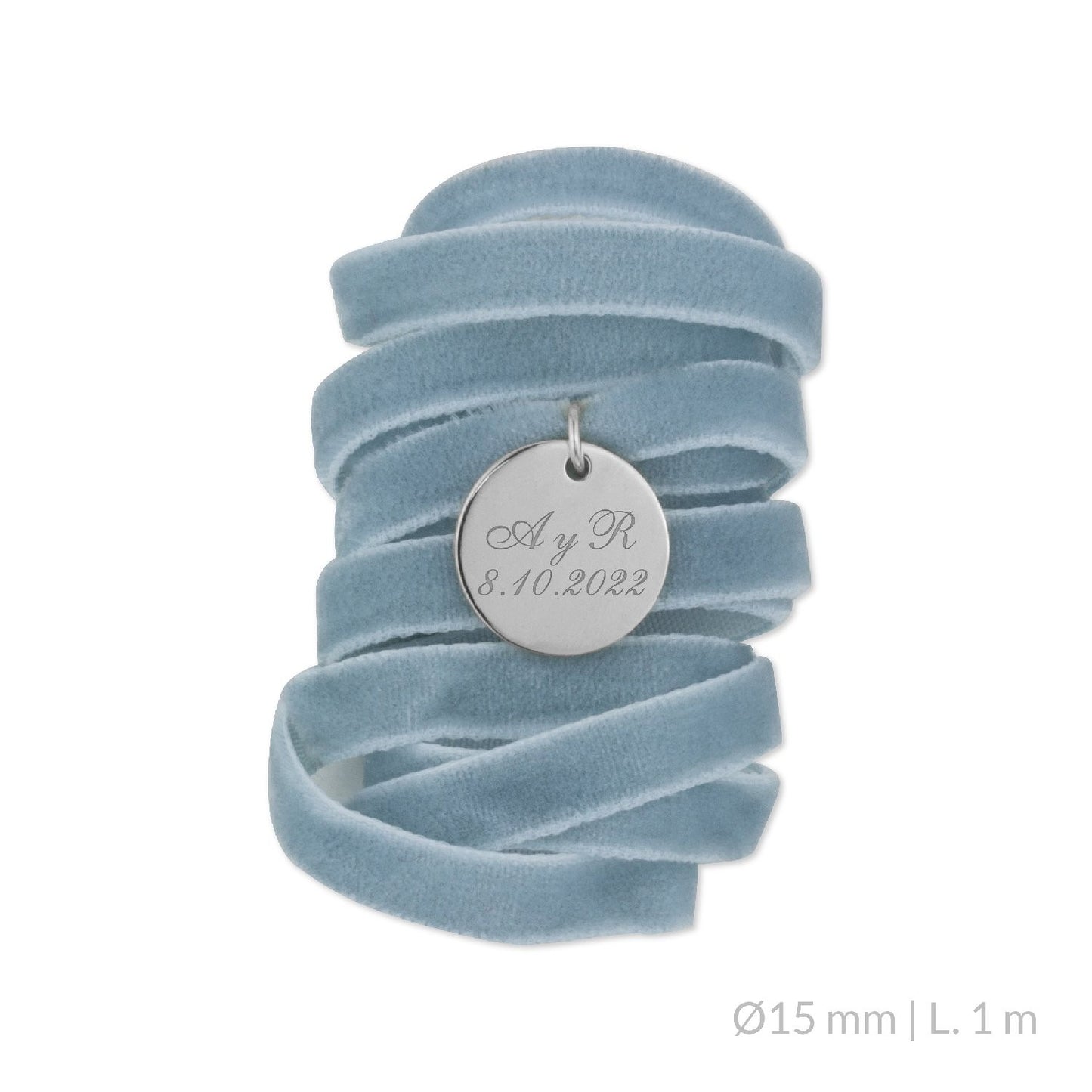 Medalla Ramo de Novia Plata/Chapado en Oro Terciopelo Azul Pastel | Ø 12 mm/Ø15 mm/Ø18 mm