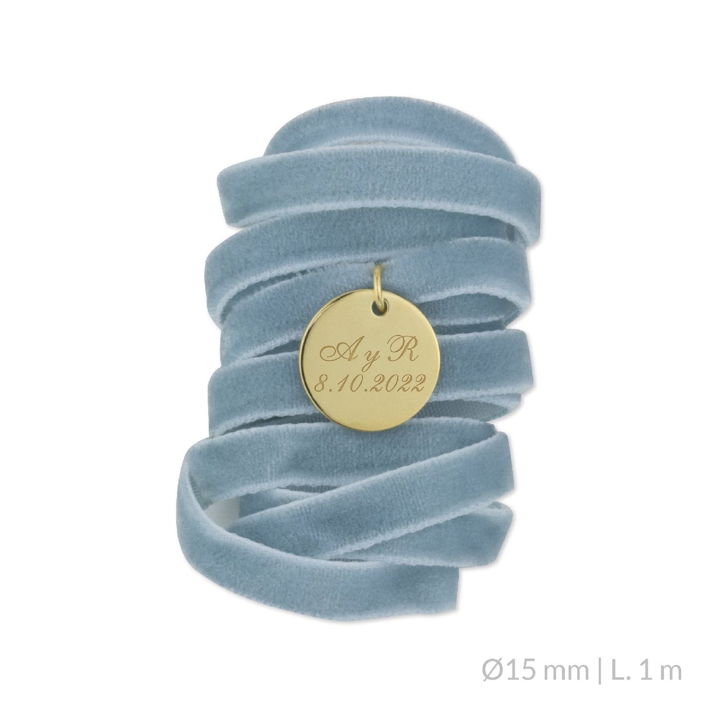 Medalla Ramo de Novia Plata/Chapado en Oro Terciopelo Azul Pastel | Ø 12 mm/Ø15 mm/Ø18 mm
