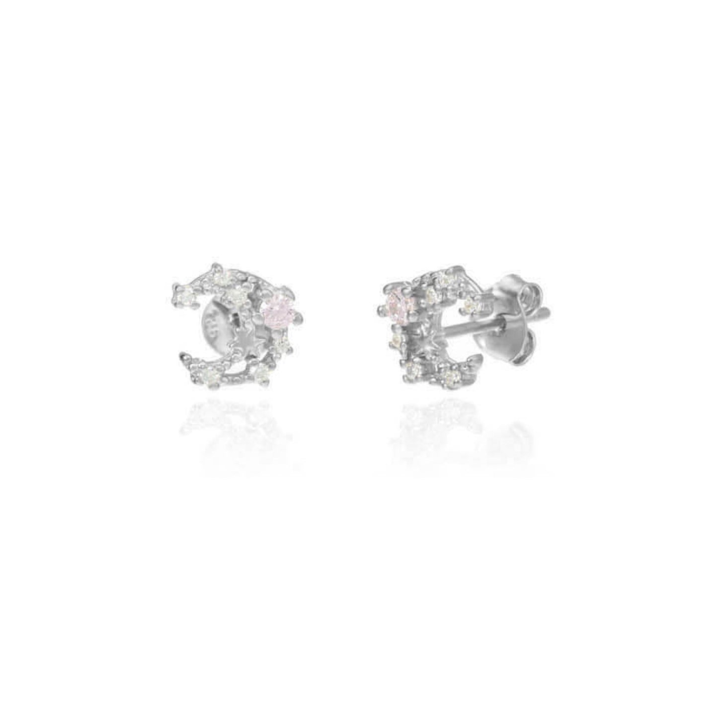 Pendientes Luna circonita presión en Plata de Ley