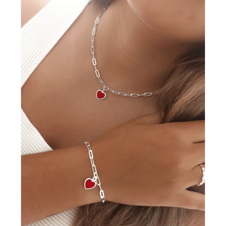 Pulsera Cadena Forzada Corazón Esmalte