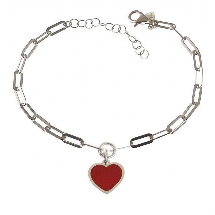 Pulsera Cadena Forzada Corazón Esmalte