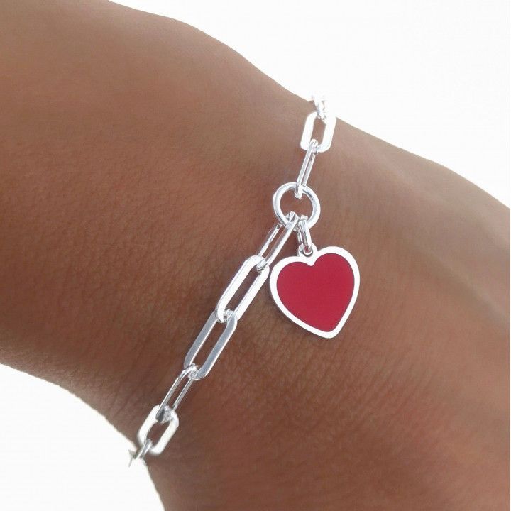 Pulsera Cadena Forzada Corazón Esmalte