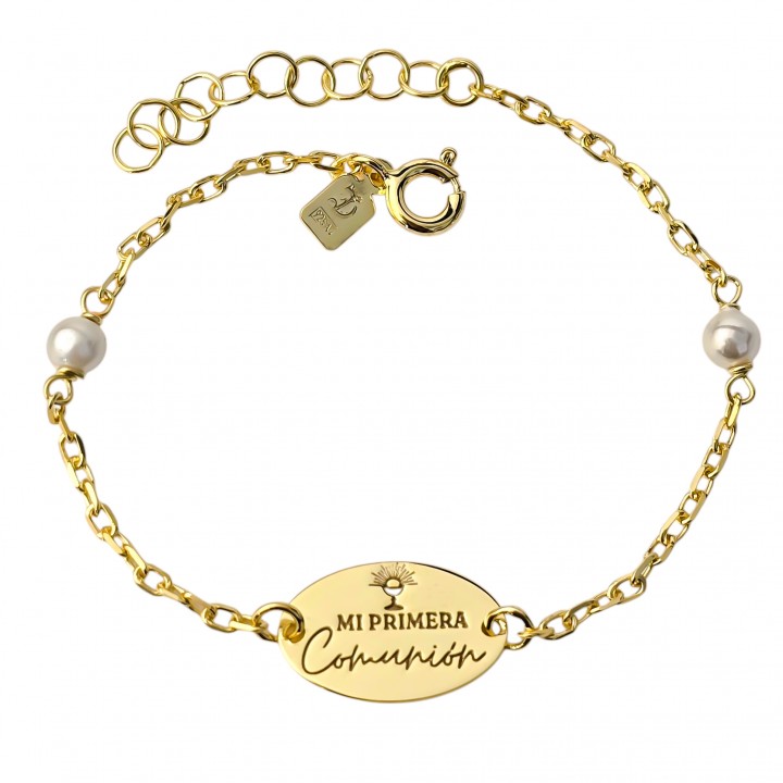 Pulsera Chapada Comunión Perla en Plata de Ley