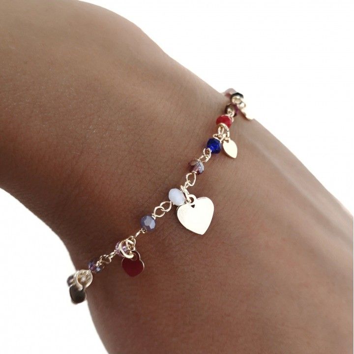 Pulsera Chapada Corazones Piedra Color