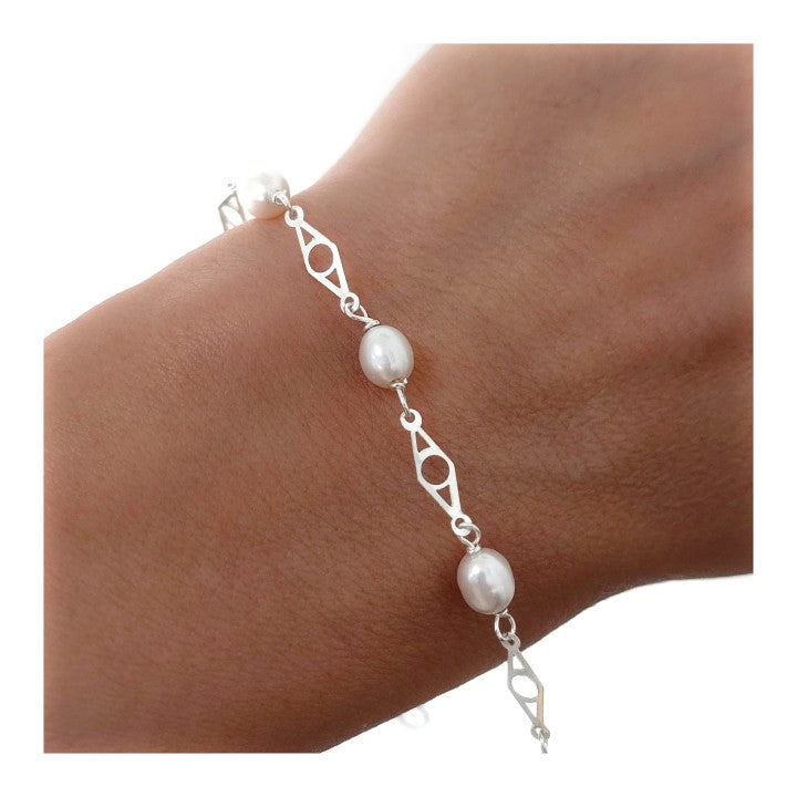 Pulsera Comunión Perla en Plata de Ley