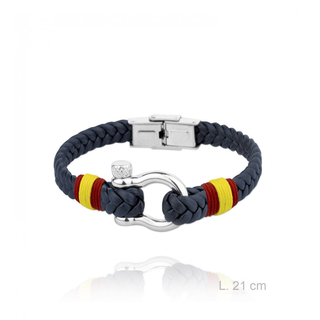Pulsera de acero con cuero trenzado azul/marrón/negro ESPAÑA