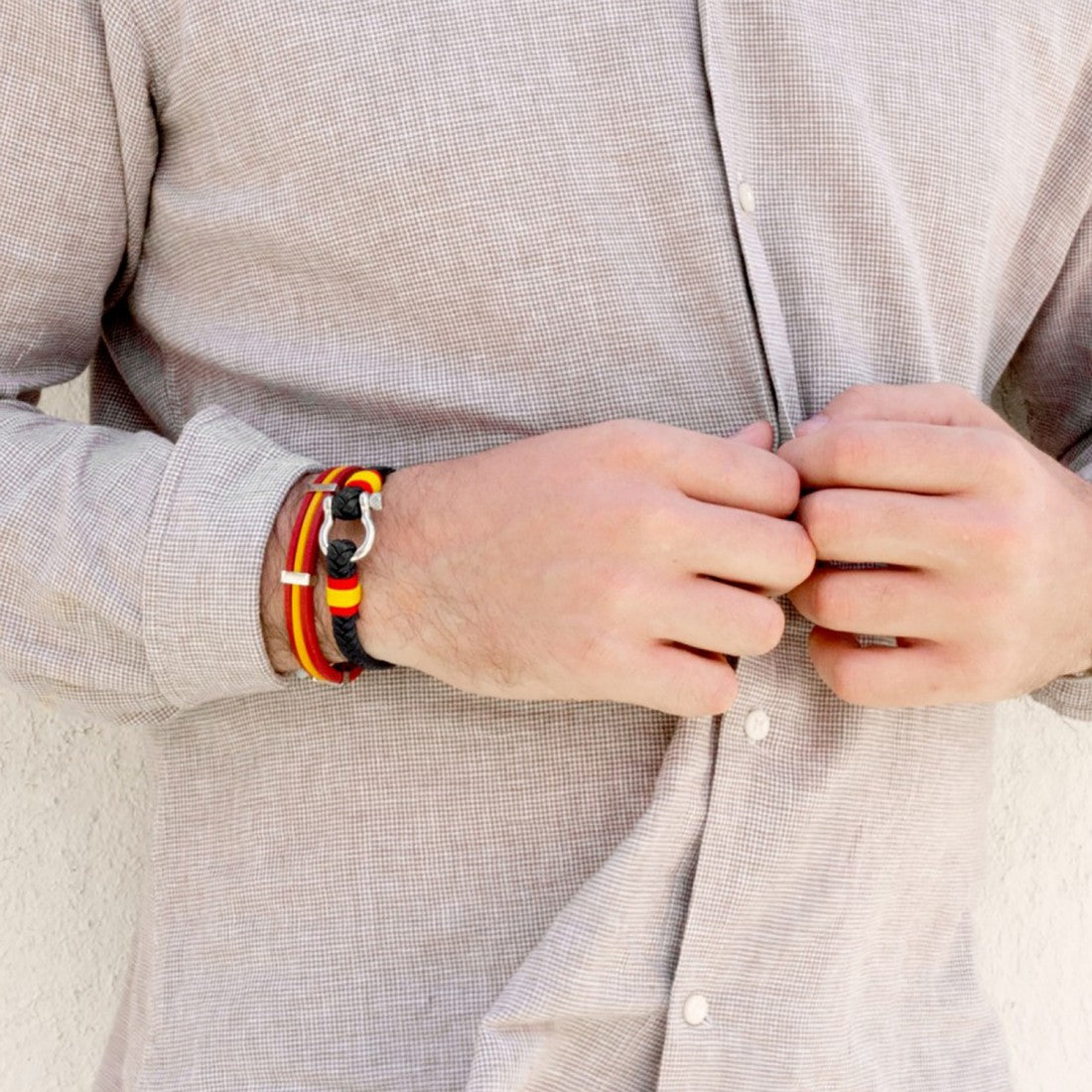 Pulsera de acero con cuero trenzado azul/marrón/negro ESPAÑA