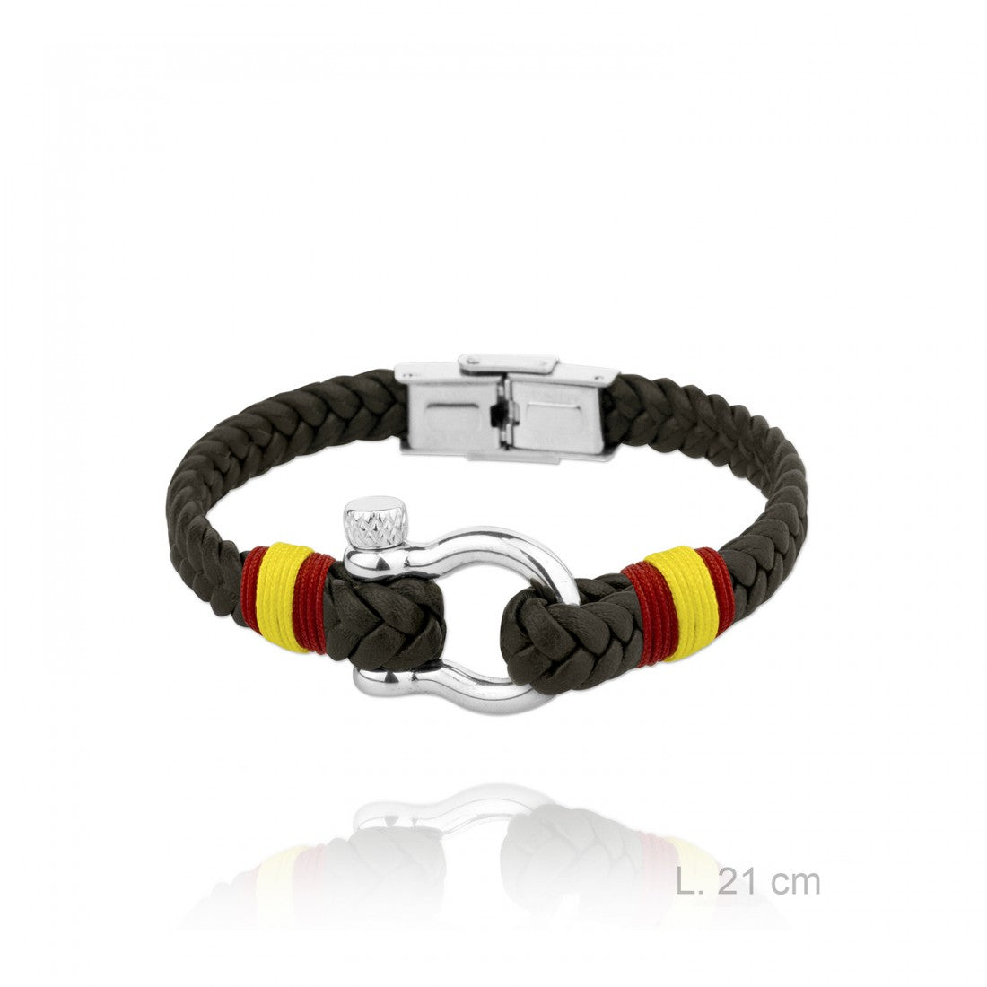 Pulsera de acero con cuero trenzado azul/marrón/negro ESPAÑA