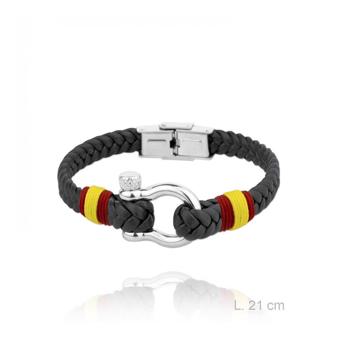 Pulsera de acero con cuero trenzado azul/marrón/negro ESPAÑA