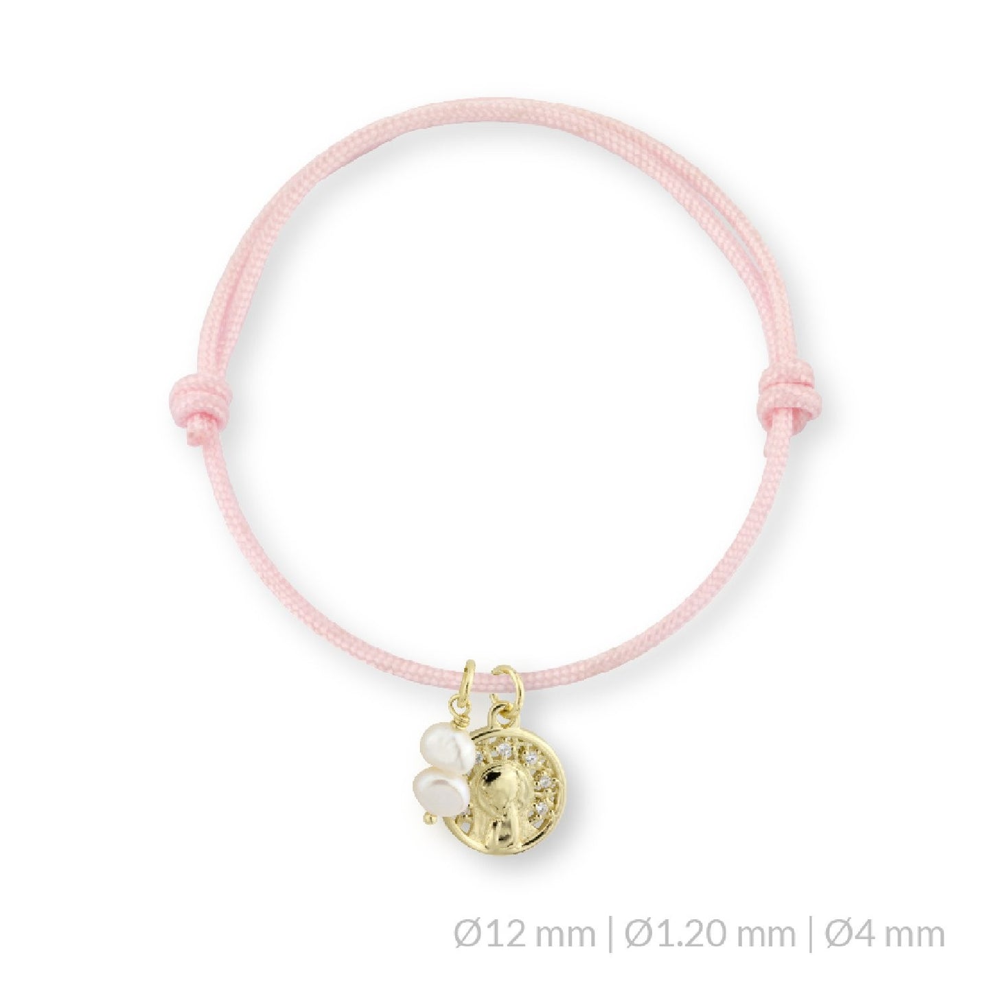 Pulsera Nudo Corredizo con Perlitas Virgen Niña Circonitas en Plata de Ley