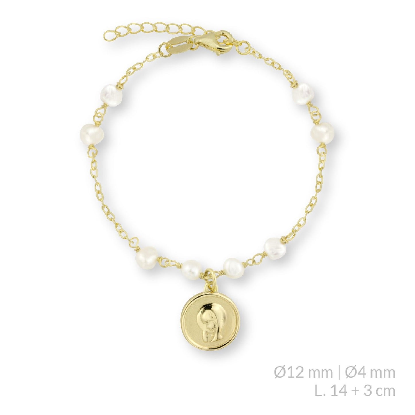 Pulsera con Perlitas Virgen Niña en Plata de Ley