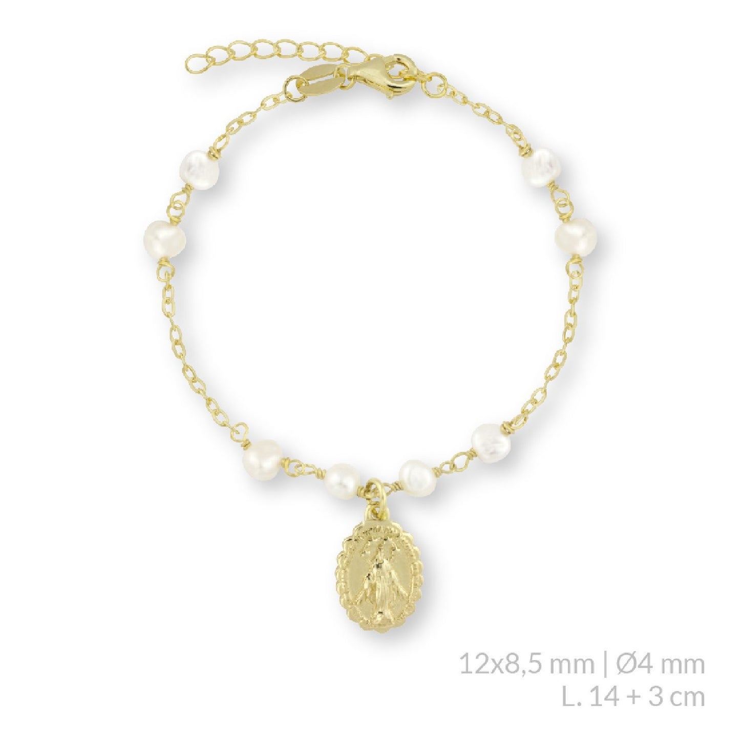 Pulsera con Perlitas Virgen Milagrosa en Plata de Ley