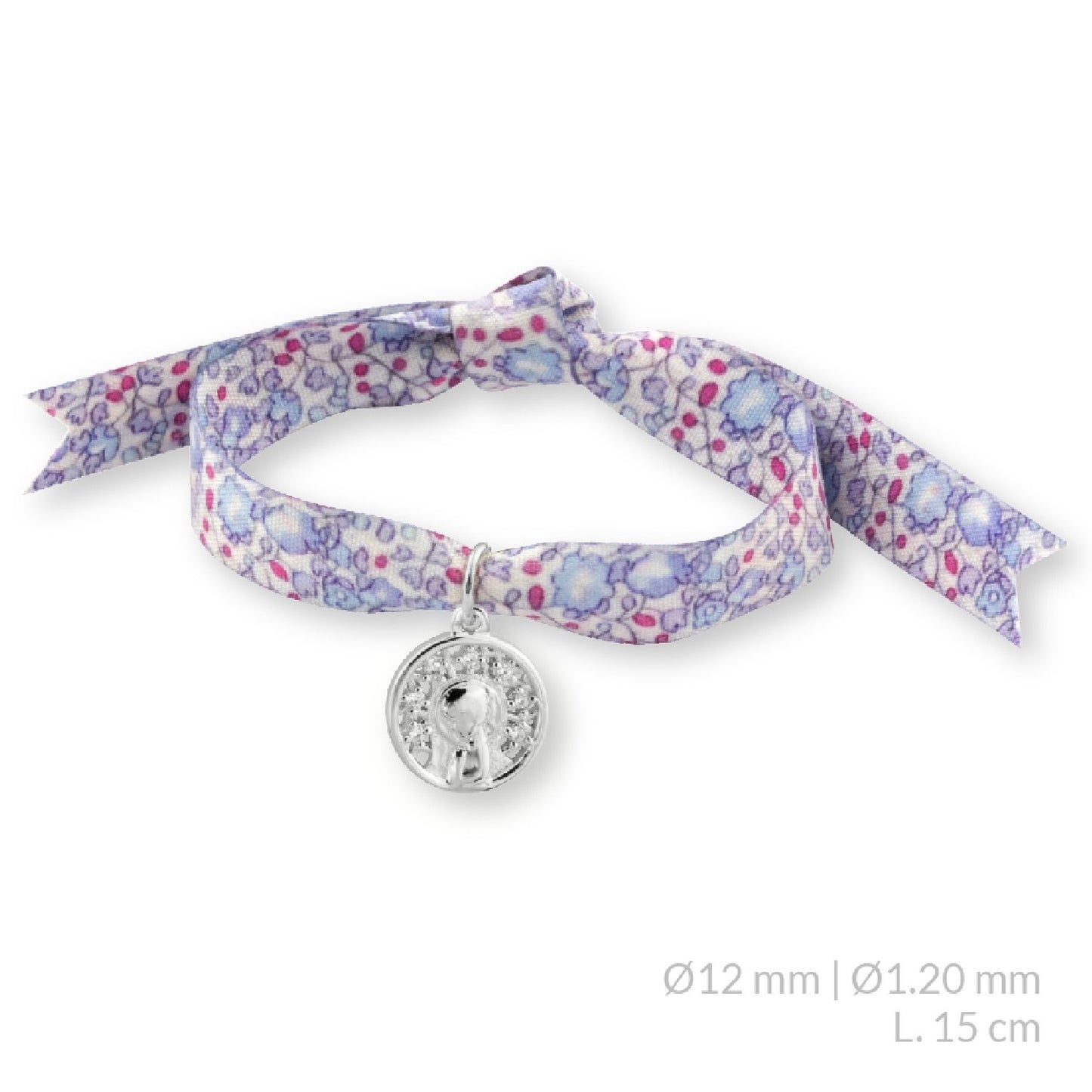 Pulsera Virgen Niña con Circonitas Tela en Plata de Ley