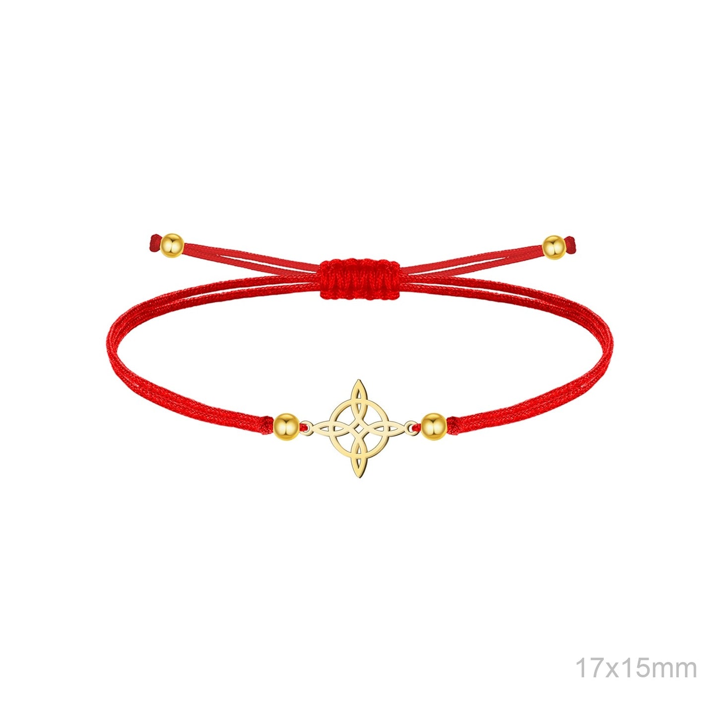 Pulsera Hilo Rojo Nudo de Brujas Acero