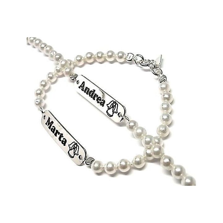 Pulsera Perlas Personalizada Comunión en Plata de Ley
