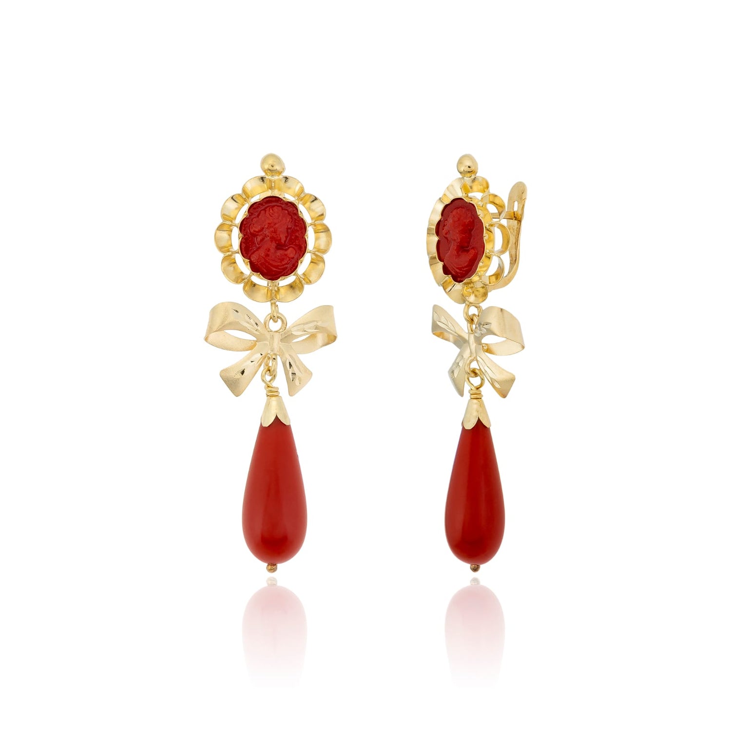 Pendientes Coral/Turquesa/Blanco Oro 18 Ktes.
