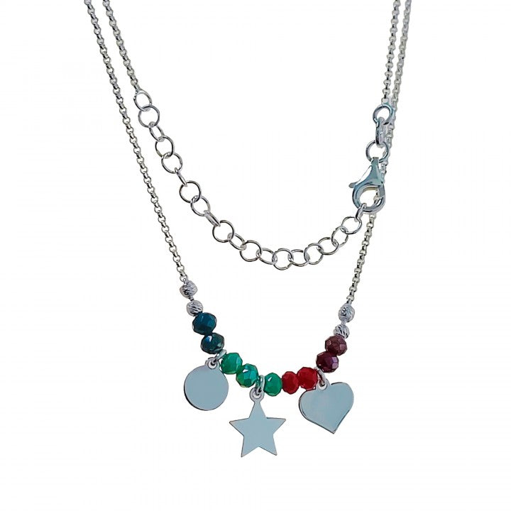 Gargantilla piedra color disco, corazón y estrella