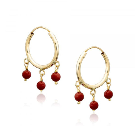 Pendientes Aros con Turquesas/Coral en Oro de 18 Ktes.