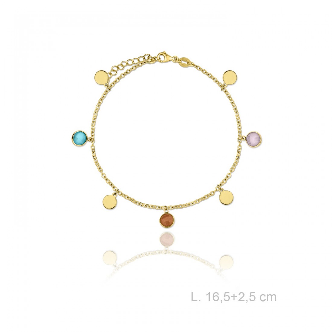 Pulsera Chapas Piedras Color Dorada