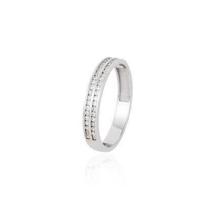 Anillo cruzado Circonitas en Oro Blanco de 18 Ktes.