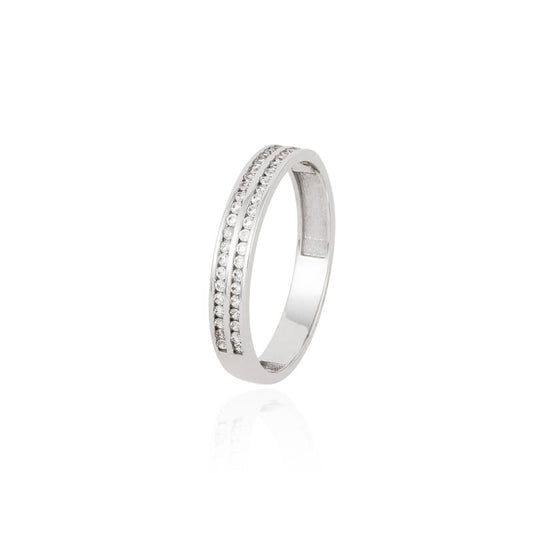 Anillo cruzado Circonitas en Oro Blanco de 18 Ktes.