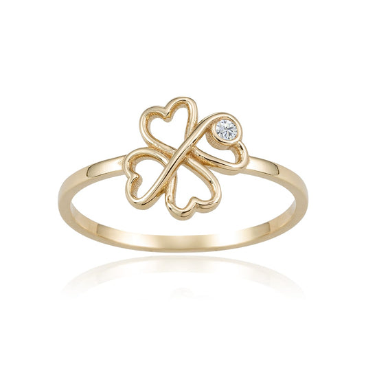 Anillo TRÉBOL de Corazones con Circonitas en Oro de 18 Ktes.