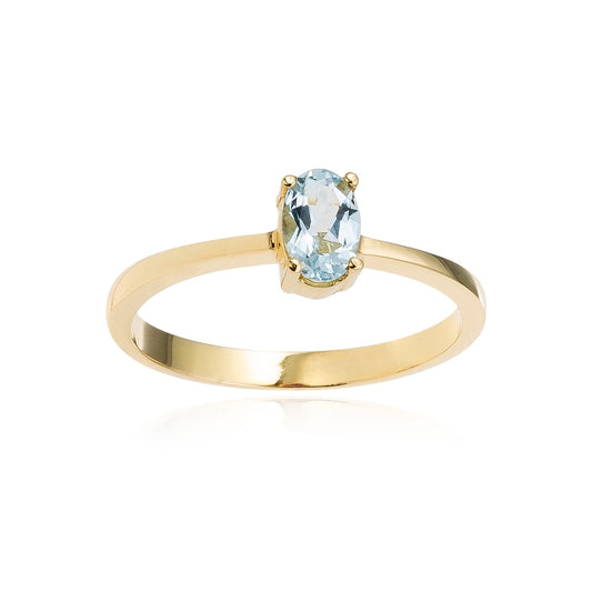 Anillo Agua Marina Fina en Oro de 18 Ktes.