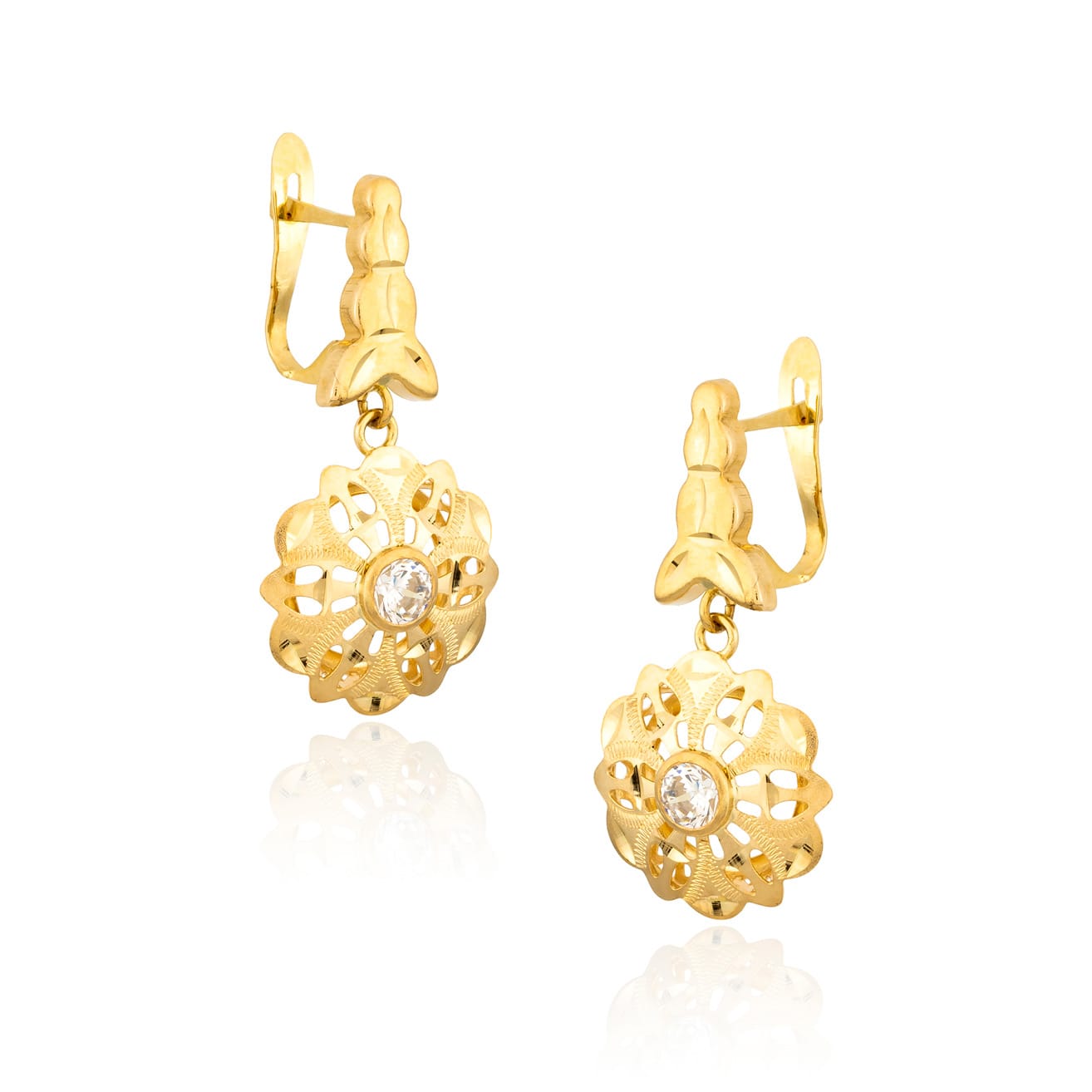 Pendientes Cubanas con Circonitas en Oro de 18 Ktes.