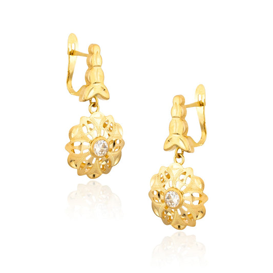 Pendientes Cubanas con Circonitas en Oro de 18 Ktes.