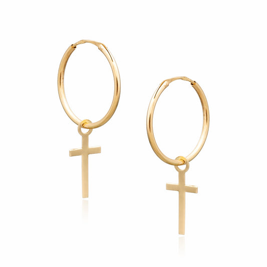 Pendientes Aros con CRUZ en Oro de 18 Ktes.