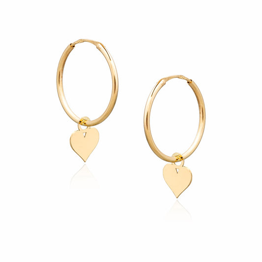 Pendientes Aros con CORAZÓN en Oro de 18 Ktes.