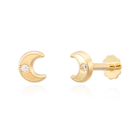 Piercing tragus Luna con Circonitas en Oro de 18 Ktes.