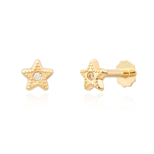 Piercing tragus Estrella Circonita en Oro de 18 Ktes.
